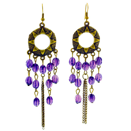 Just Bling Purple Beaded And Chain Dangling Earrings