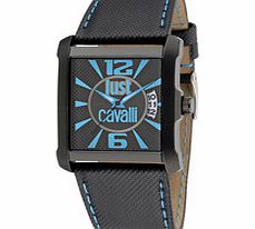 Just Cavalli Black leather strap quartz watch