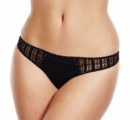 Black semi-sheer studded thong