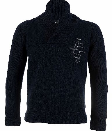 Just Cavalli Shawl Neck Navy Knitted Jumper