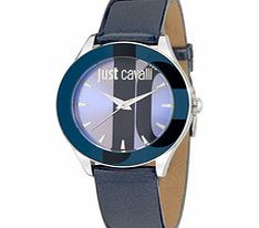 Just Cavalli Silk purple dial blue leather watch