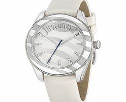 Just Cavalli Style striped dial white leather watch