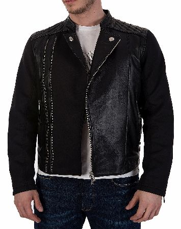 Just Cavalli Zip Detail Leather Jacket Black