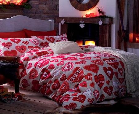 Just Contempo LOVE HEARTS DUVET COVER - Red amp; Cream Girls Bedding Cotton Quilt Cover Bed Set Single Duvet Cover ( girls kids quilt cover )