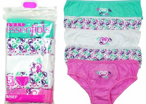 Girls Pack of 5 Hearts Print Cotton Briefs Knickers Underwear Pants from 2 to 13 Years