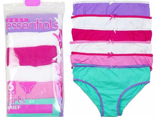Girls Pack of 6 Plain Cotton Briefs Knickers Underwear Pants from 2 to 13 Years