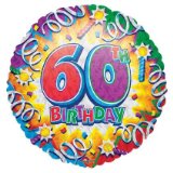 Just For Fun Printed Foil Balloon (18in, round prismatic) - Birthday Explosion: 60th