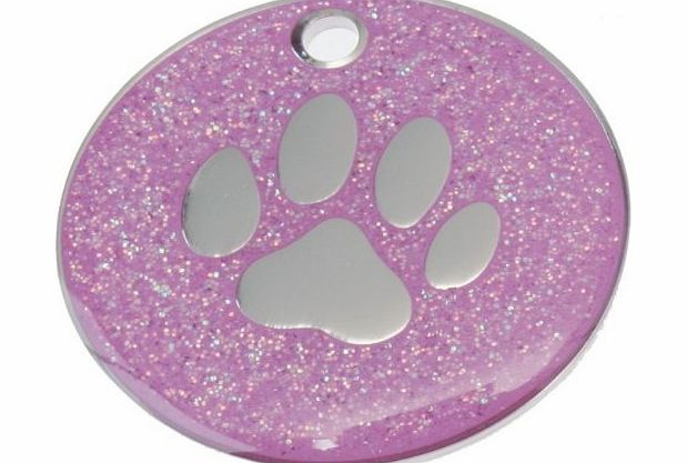 Just Pets Quality Enamel Pink Glitter Dog Tag, Dog Paw Design, Personalised, Engraved Free