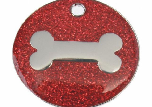 Just Pets Quality Enamel Red Glitter Dog Tag, Dog Bone Design, Personalised, Engraved Free