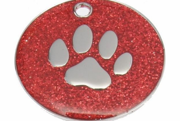 Just Pets Quality Enamel Red Glitter Dog Tag, Dog Paw Design, Personalised, Engraved Free