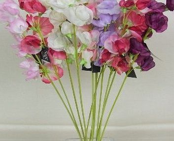 JustArtificial Artificial Silk Sweet Pea Bundle - 40cm, Mixed Colours, Bunch of 12 stems