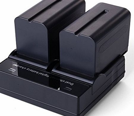 � (2 Pieces) NP-F970 Rechargeable Li-ion Battery + Dual Charger (UK Plug) For Sony NP-F960 NP-F330 NP-F530 NP-F550, NP-F570 NP-F730 NP-F730H NP-F750 NP-F930 NP-F950 NP-F970/B Camcorder Batteries