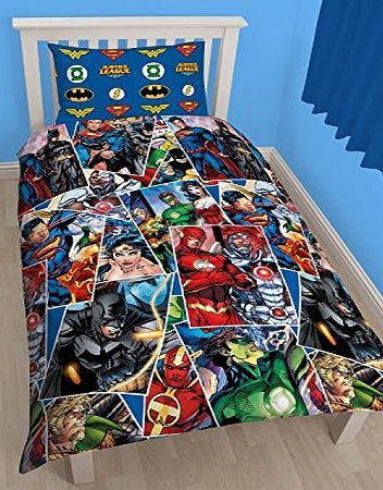 Justice League Childrens Boys Invincible Reversible Single Duvet Cover Bedding Set (Single Bed) (Multicoloured)