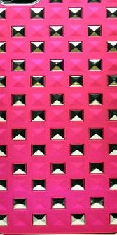 Justin Case Iphone 5 / 5s Hot Lipstick Pink Disco Handbag Leather Stud Look Silver Rim Bumper Surround / Skin / 