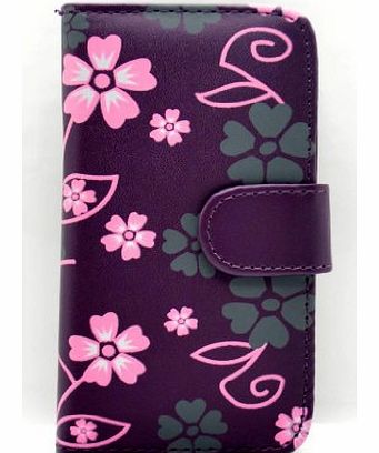 Justin Case iPhone 5 / 5s Wallet Clutch Purse Purple With Pink Grey Flowers Credit Bank Card Holder Designer Case Accessories Cover