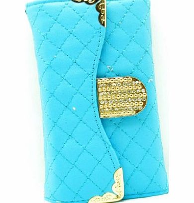 Justin Case iPhone 5c Blue Quilted Handbag Diamante Buckle Purse Credit Bank Card Holder Designer Case Accessories Cover
