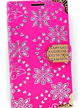 Sony Xperia Z2 Hot Pink Wallet Diamante Diamonds Butterflies Flowers Slim Designer Case Accessories Smartphone Mobile Phone Cover