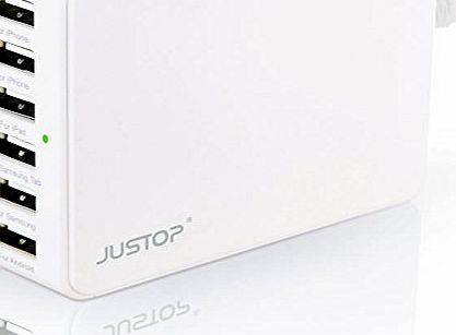 JUSTOP 6-Port USB Wall Charger Adapter 33W Multi-purpose Desktop / Travel Charging Station For iPhone , iPad , Samsung Galaxy , HTC, Nexus , Motorola , Smartphone , Android Tablets (White)