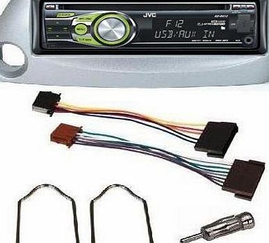 FORD KA SILVER CAR STEREO FULL FITTING KIT FROM START TO FINISH. INCLUDES A JVC KD-R422 SINGLE CD/MP3/USB PLAYER. (Please Note Stereo Illumination may vary)