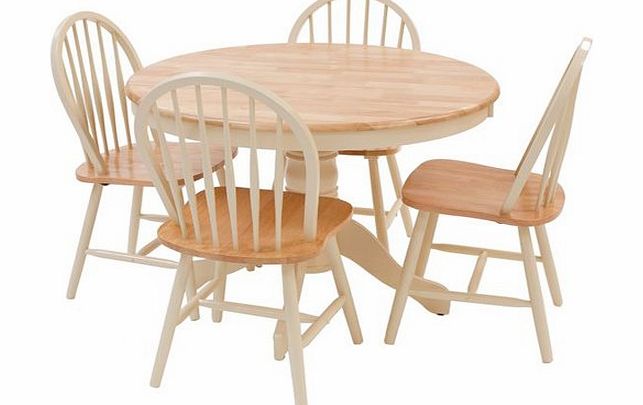JVL York Solid Wood Natural amp; Ivory Finish Round Dining Table and 4 Chairs