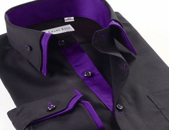 Jynx Mens Designer Italian Slim Fit Formal Casual Shirts Long Sleeve Size S M L XL (L, Black-DC03)