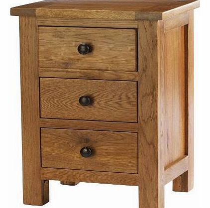 K.Interiors Collection Caterham Oak 3-Drawer Bedside Cabinet with Lacquer Finish, Brown