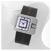 black strap over size side button watch