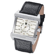 K-Swiss Mens Black Leather Strap Watch