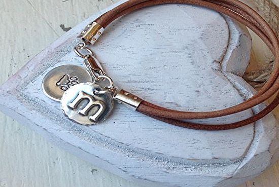 K9Aroma Paw / Initial Personalised Sterling Silver amp; Tan Leather Hand Stamped Friendship Bracelet