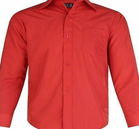 KCL London Boys Formal Shirt Wedding Christening Smart Party or Casual Long Sleeved 5-15Y (9-10 Years, Red)