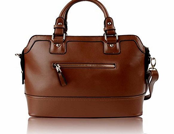 KCMode  Ladies Designer Bag Coffee Brown Celebrity Inspired Womens Faux Leather Top Handles Handbag