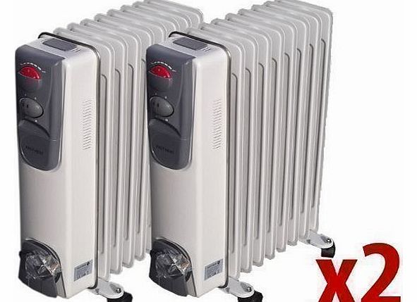 2x 9 Fin 2000W Portable Electric Oil Filled Radiator Electrical Caravan Heaters 240V