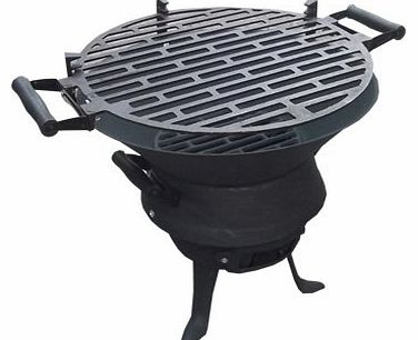Black Barrel Charcoal BBQ w/ Cast Iron Adjustable Grill Garden Camping Barbeque