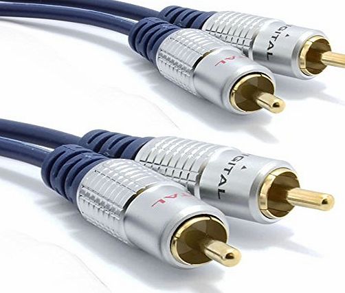 kenable Pure OFC HQ 2 x RCA Phono Plugs to Plugs Stereo Audio Cable Gold 2m