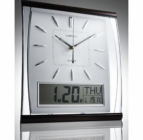 KG Electronics KG Homewares Silent Sweep Wall Clock With Large Digital Month/Date/Day Calendar Display In White