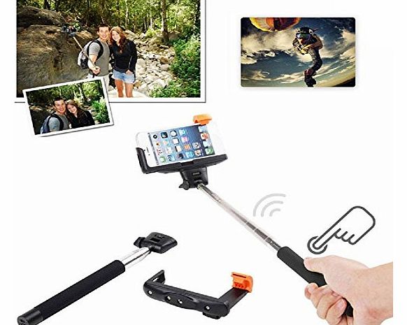 KHOMO SELFIE STICK (Bluetooth Button on Stick) Extendable Telescopic Handheld Monopod Extension Arm Bundle with Universal Adapter for all Smartphones Apple iPhone 3G, 4, 4S, 5, 5S, 5C, 6, 6 PLUS, Sam