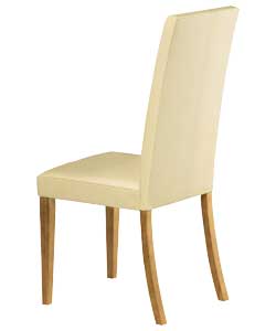Oak and Cream Leather Effect Pair of Chairs