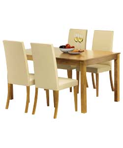 Oak Dining Table and 4 Cream Leather