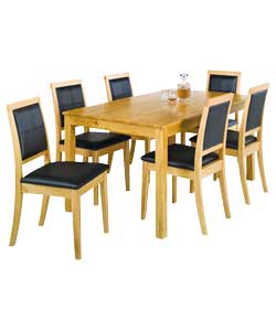 Kingston Oak Dining Table and 6 Texas Black Chairs