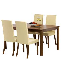 Kingston Walnut Dining Table and 4 Cream Chairs