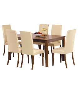 Walnut Dining Table and 6 Cream Chairs