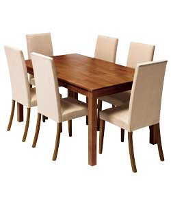 Kingston Walnut Dining Table and 6 Mink Chairs