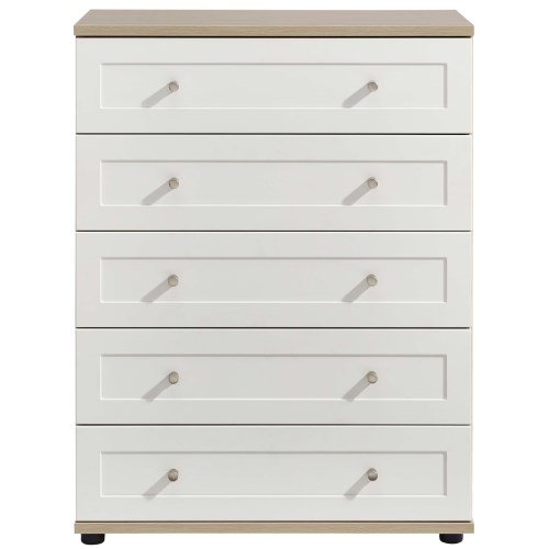 KINGSTOWN Classic 5 Drawer Chest In White and Oak