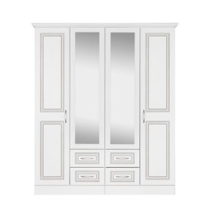 Kingstown Laysan White 4 Door 4 Drawer Mirror Wardrobe