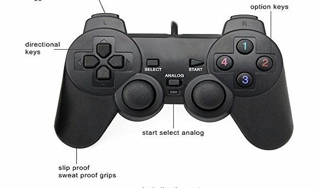 USB Gamepad Joypad Double Dual Shock Game Controller Pc(Supports Win98/me/2000/xp/vista/win7)-- Dualshock Wired Controller with Gripped Joysticks, Ergonomic Design, Vibration Force Feedback and