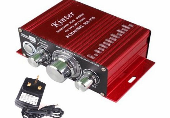 Kinter Hi-Fi Mini Audio Digital Power Amplifier for IPOD MP3 DVD MP4 Car 2 Channel with Power Supply UK Adapter