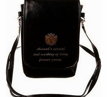 Cat Print Soft PU Leather Cellphone Pouch Purse Mini Shoulder Bag (Black)