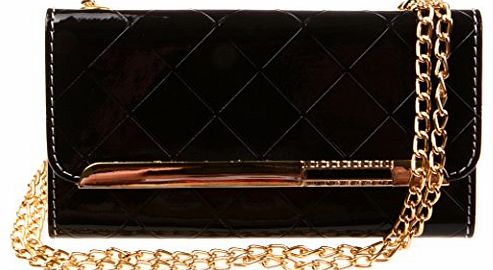 Glossy Leather Lattice Mini Shoulder Bag Wallet Case for Apple iPhone 5/5S (Black)