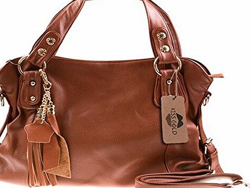 KISS GOLD Womens Premium Leather Top Handle Bag Handbag CrossBody Bag (Brown)