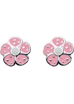 Funky Silver Pink Flower Stud Earrings
